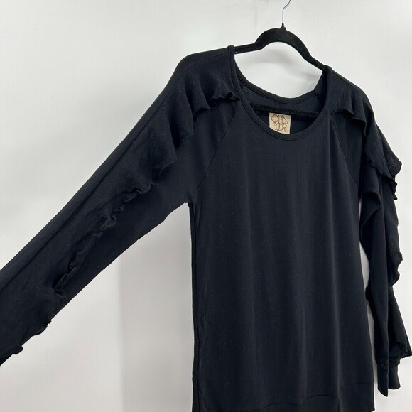 NWT CHASER Basic Black Long Sleeve Ruffle Open Neck Shirt Size Medium - Picture 3 of 5